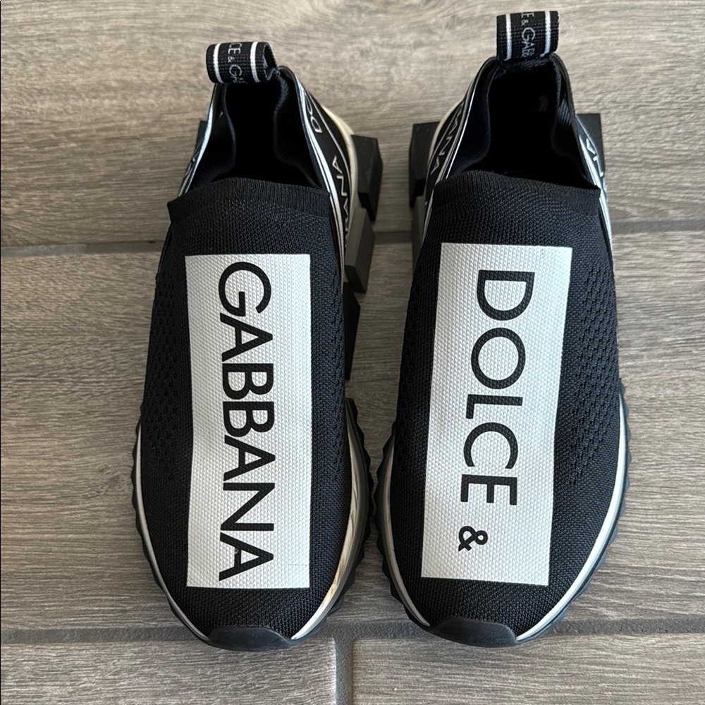 Dolce & Gabbana Black and White Slip-On Shoes